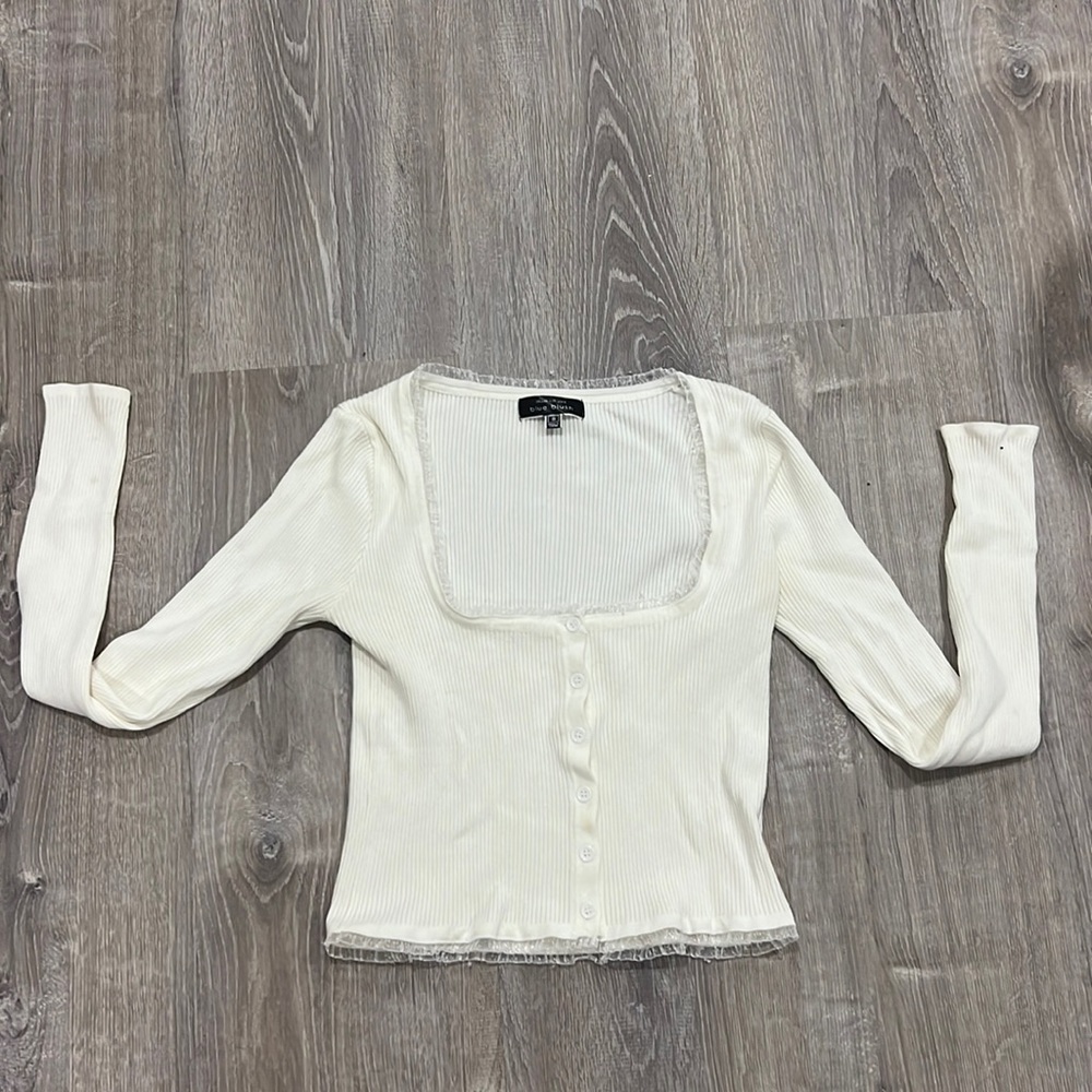Blue Blush cream ribbed long sleeve crop top